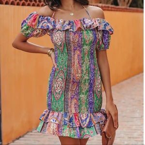 Vici Grazie Paisley Halter Smocked Mini Dress